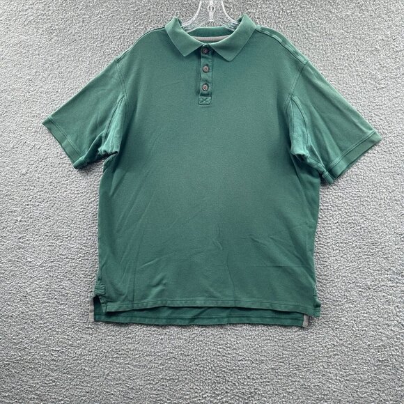 Duluth Trading Men Polo Shirt Large Tall Green 100% Cotton Pullover Short Sleeve - Picture 1 of 9